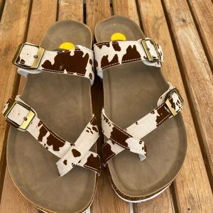 Brown cow print sandals